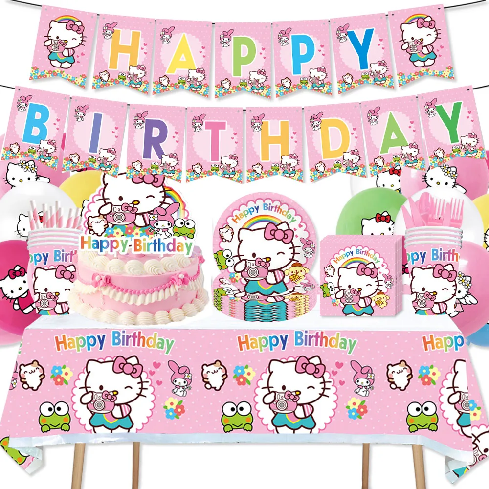 

Hello Kitty розовая зернистая чашка тарелка столовая посуда воздушный шар Детские сувениры фон для дня рождения девочки детский праздник