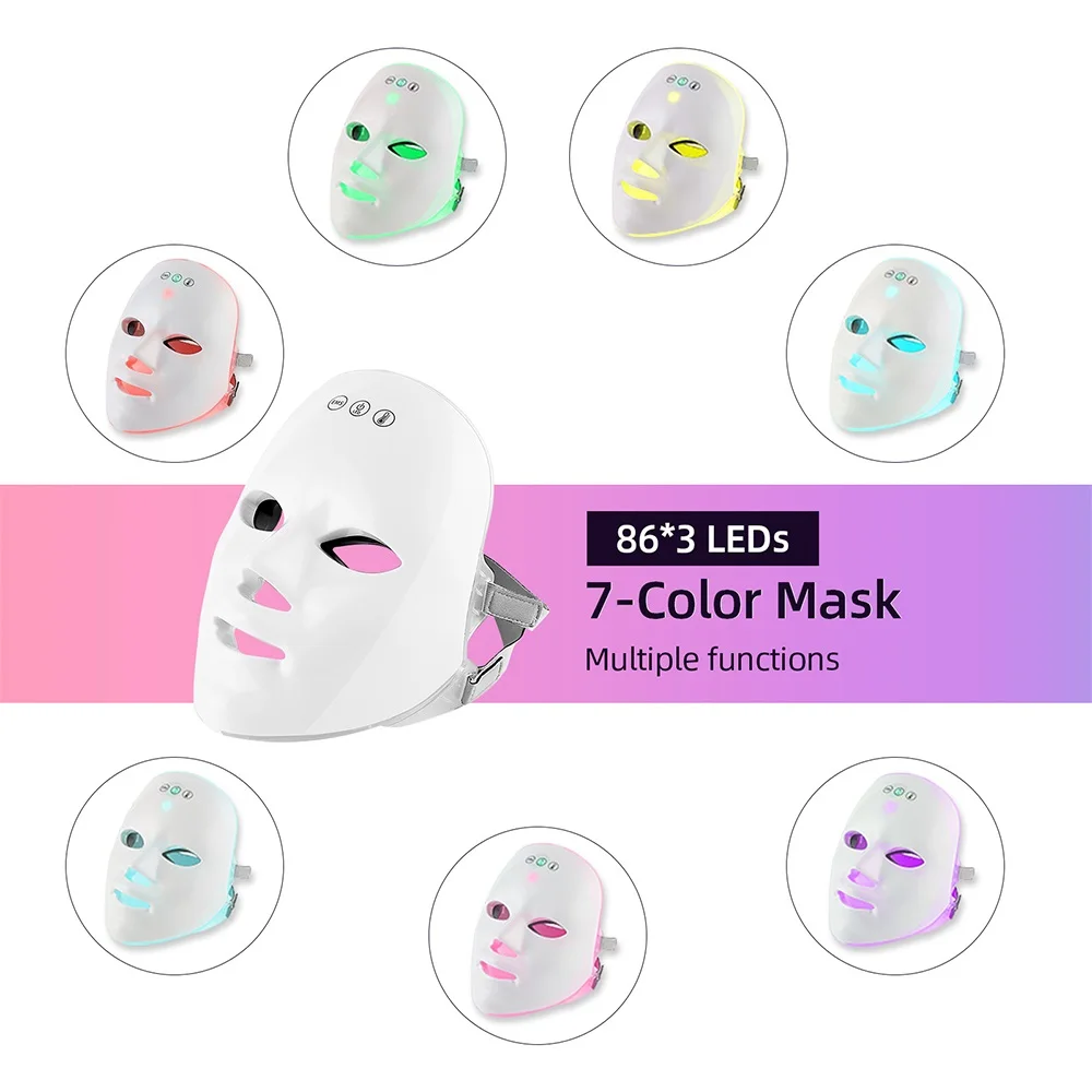 

7 Color LED Facial Mask 258Pcs Beads Hot Compress Photon Therapy Beauty Mask Skin Rejuvenation Tighten EMS Relieve Eye Fatigue