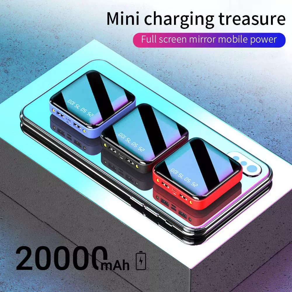 

20000mAh Power Bank Portable Charging Poverbank Mobile Phone LED Mirror Back Power Bank External Battery Pack Powerbank