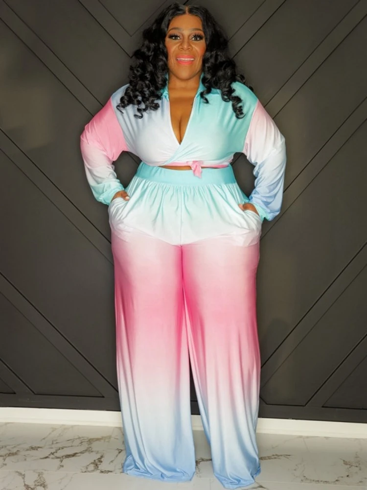 

Женский комплект из 2 предметов, блузка с длинным рукавом и принтом, топ и брюки