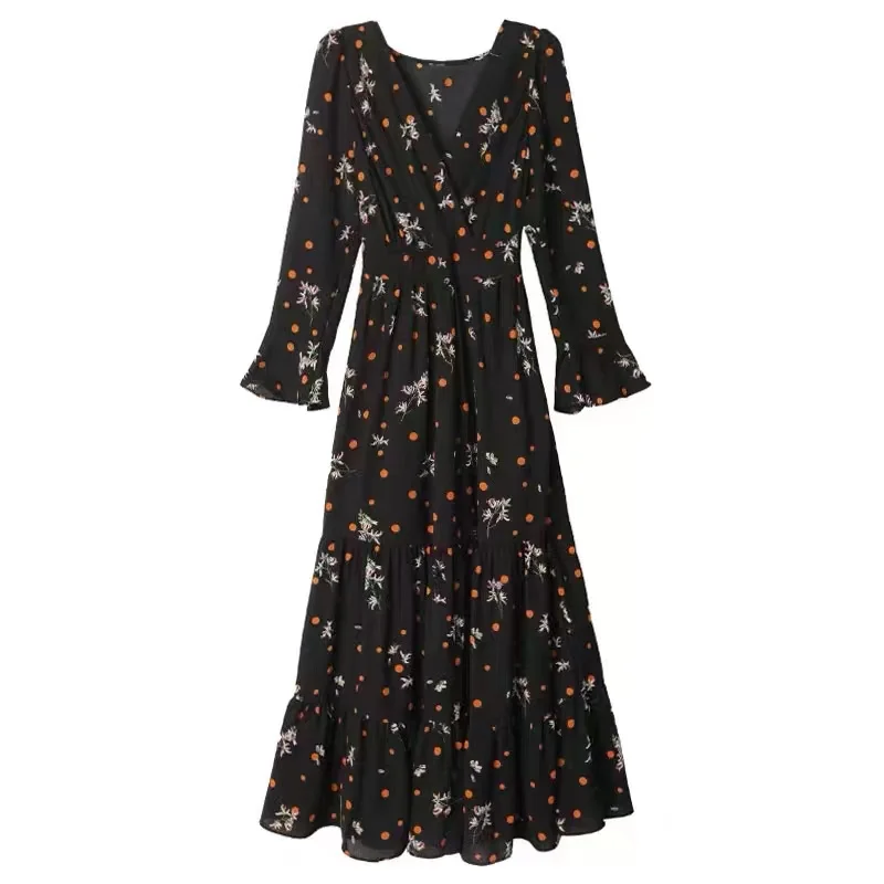 

2022 New Elegant Retro Nine Points Sleeve Floral Dress Women's Clothing Spring Autumn Dress d1815