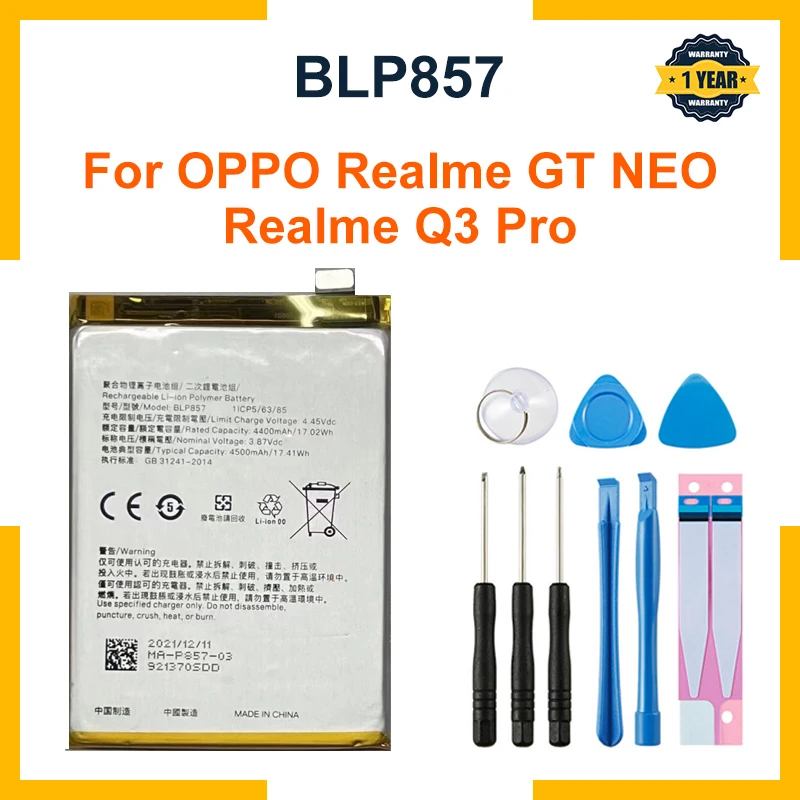 

100% Orginal 4500mAh High Quality Replacement Battery For OPPO Realme GT NEO RMX3031 BLP857 Mobile Phone Latest Batteries