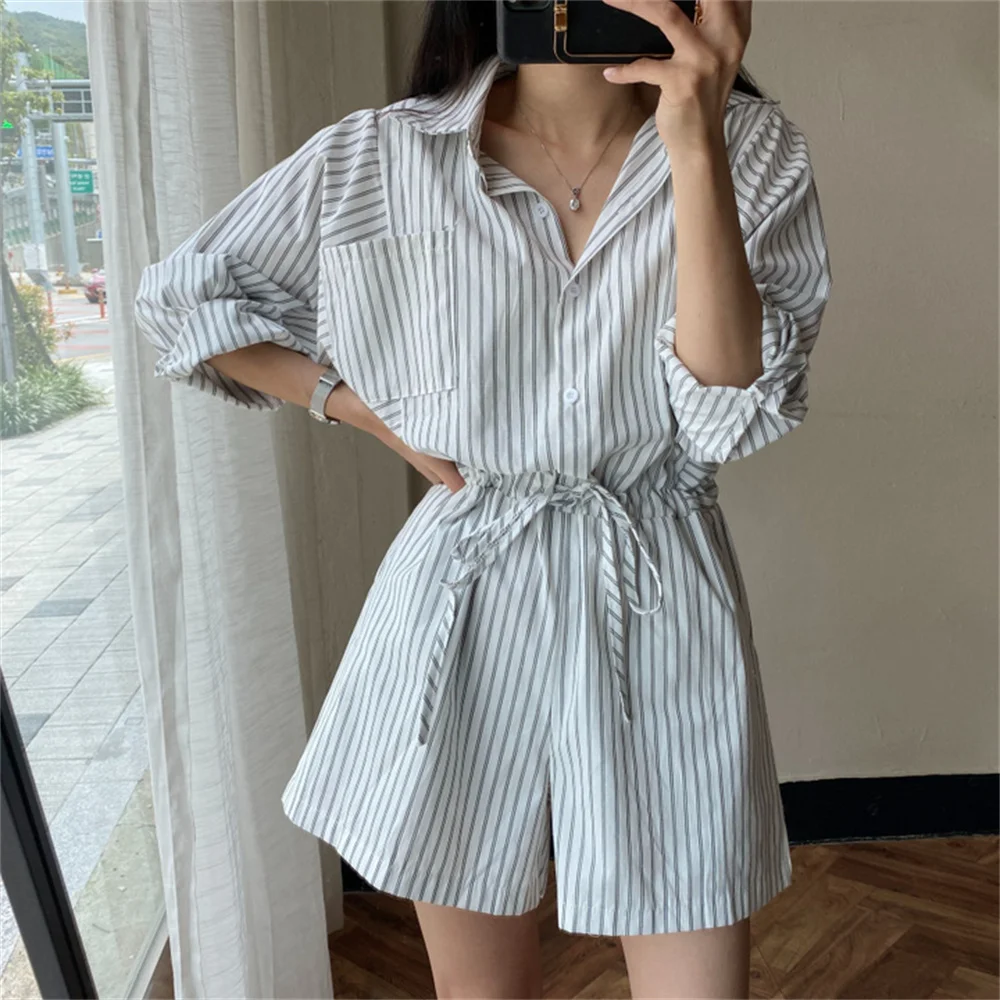 Alien Kitty Women Stripes Playsuits 2022 Summer Casual Chic Sports New Fashion High Street Office Lady Hot Loose OL Rompers