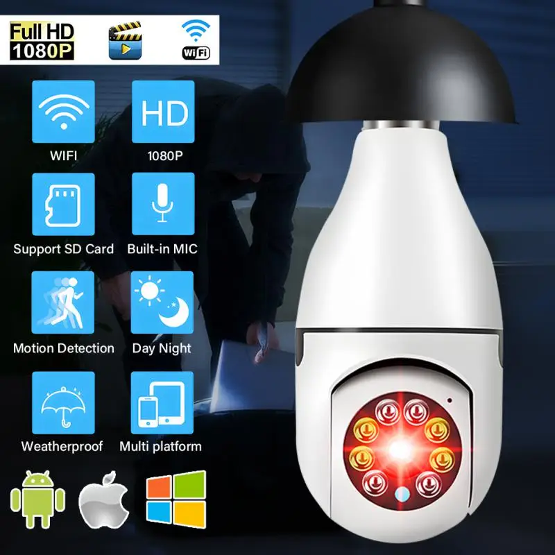 

RYRA E27 Bulb IP WiFi Camera Indoor Video Surveillance Camera Baby Monitor Security Protection Cam Mini Full Color Night Vision