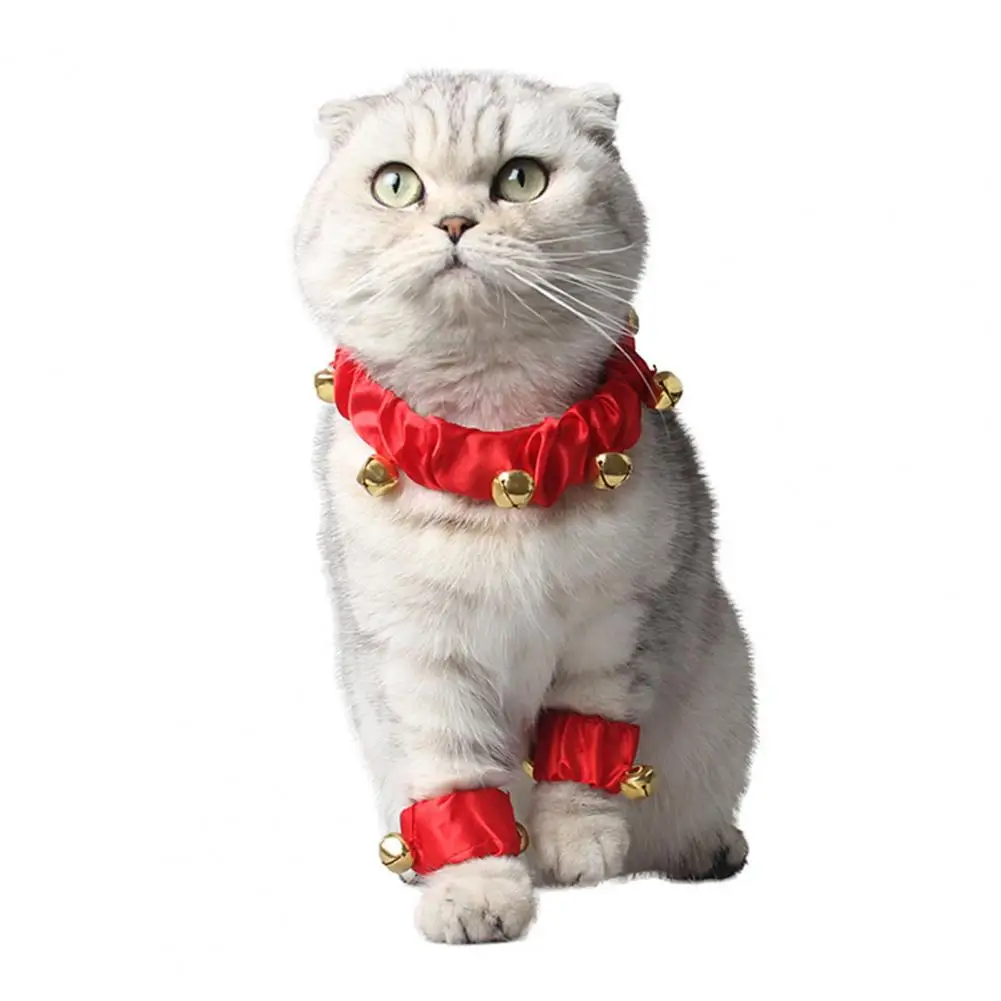 

Adjustable Pet Collar Festive Bell Pet Collar Set Adjustable Elastic Band Lightweight Fabric Dog Cat Accessories for New Year
