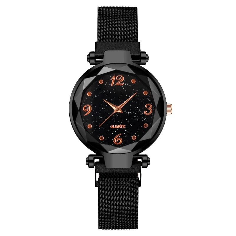 

Fashion Female Wrist Watches Magnet Luxury Black Alloy Galaxy Starry Sky Digital Ladies Quartz Watch For Women Relogio Feminino