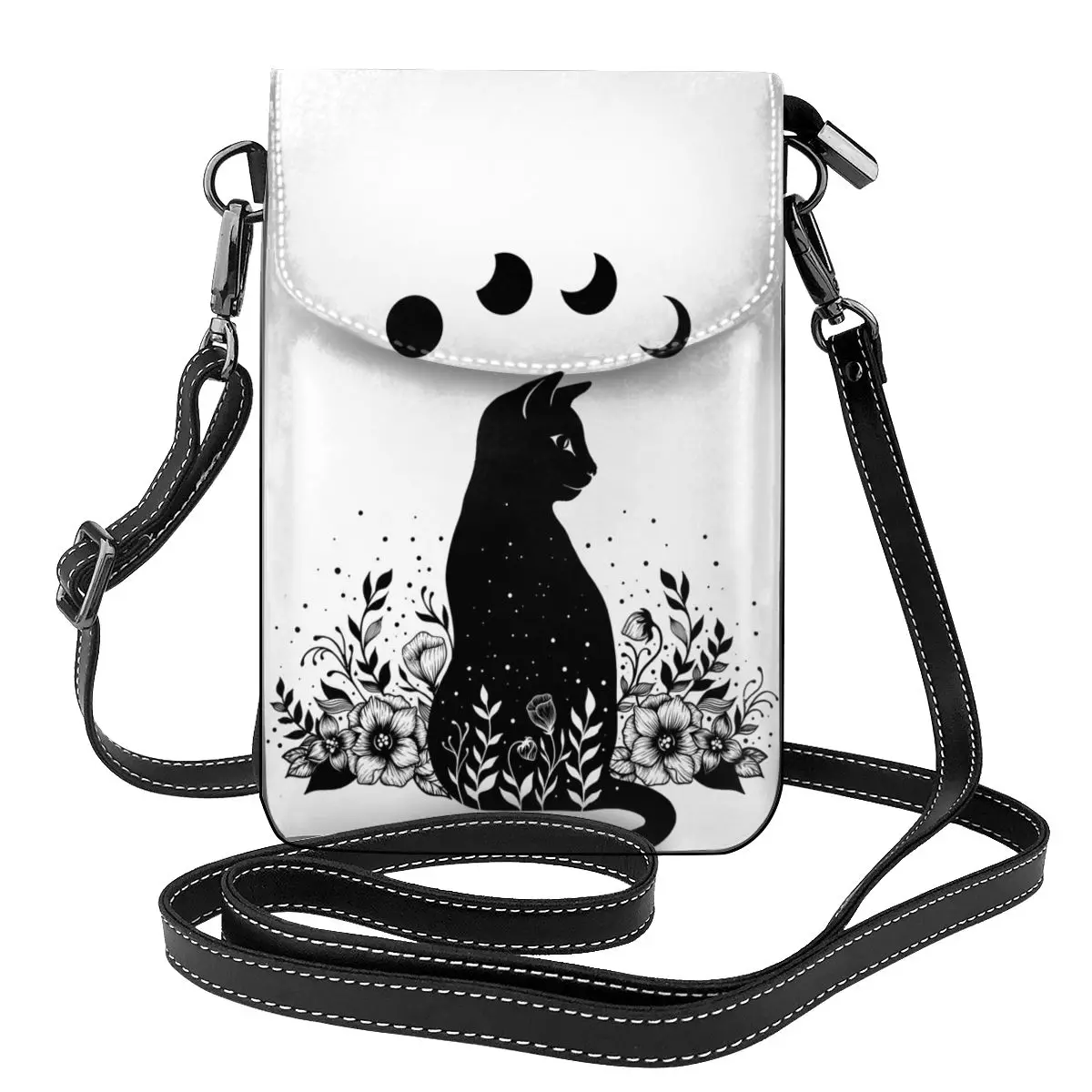

Night Garden Cat Shoulder Bag Moon Animal Lover Reusable Leather Travel Women Bags Student Gifts Purse