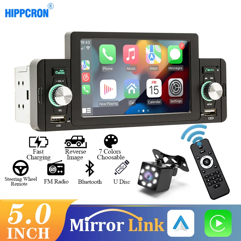 Автомагнитола SINOVCLE, 5 дюймов, 1 din, Bluetooth, MP5-плеер для CarPlay, Android, Автомобильный мультимедийный приемник BT 5,1, MirrorLink, USB, FM-приемник