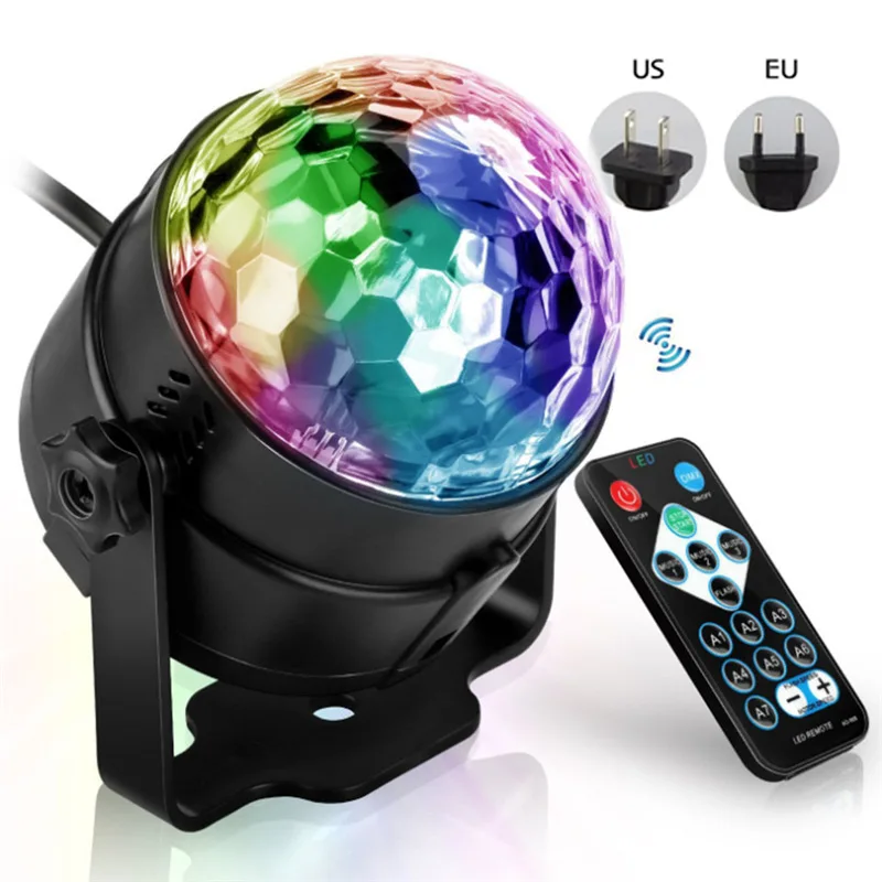 

Sound Activated Rotating Disco Ball DJ Party Lights 3W 3 LED RGB LED Stage Light For Christmas Wedding Sound Party Lights