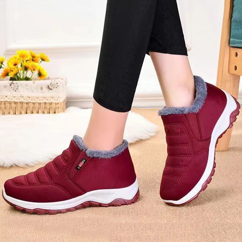 Snow Women's Boots Lightweight Women Booties Slip On Shoes Plus Size Ankle Platform Solid Botas Mujer