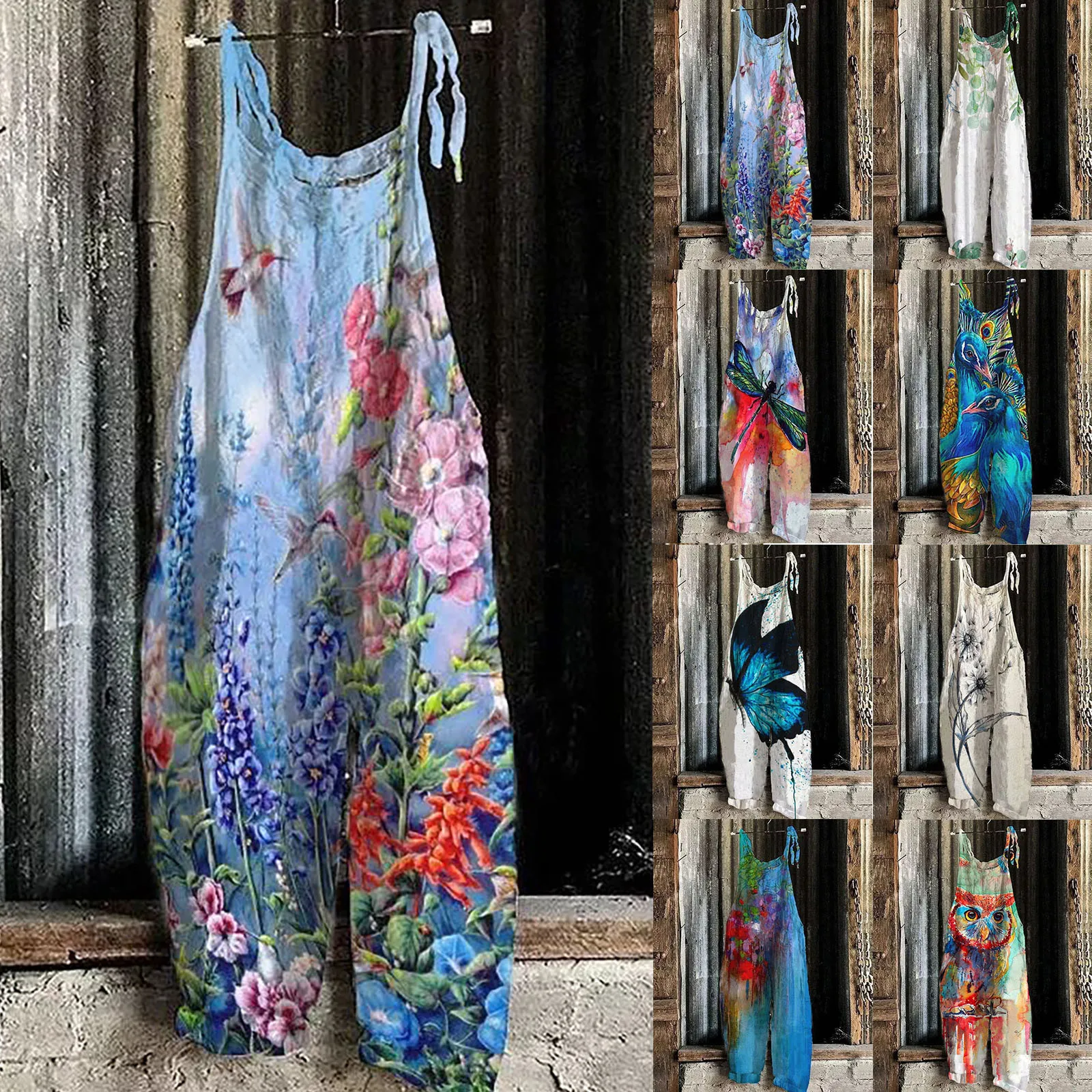 Женский комбинезон в стиле бохо винтажный с этническим принтом милый Свободный