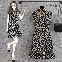 ehqaxin 2022 summer ladies dresses casual retro sleeveless improved cheongsam ruffle small daisy slim dress for female m 4xl