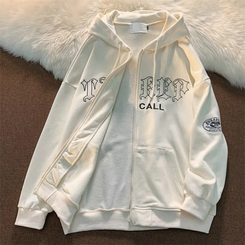 

Hoodies Women Loose Hoody Lady Y2k Clothes Pocket Harajuku Coat Print Goth Punk Embroidery Print Long Sleeve Fleece Trend Lady