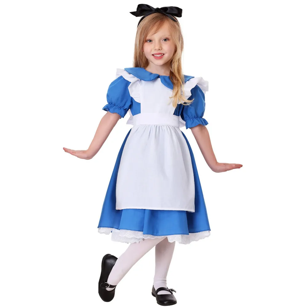 

children girl blue alice in wonderland halloween costume for kids party lolita maid dress cosplay Fancy carnival costumes girls