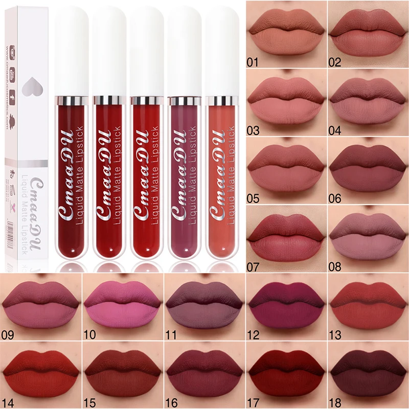 

HEALLOR 18 Colors Velvet Matte Lipsticks Waterproof Long Lasting Nude Stick on-Stick Cup Lips Makeup Tint Pen Daily Makeup Tools