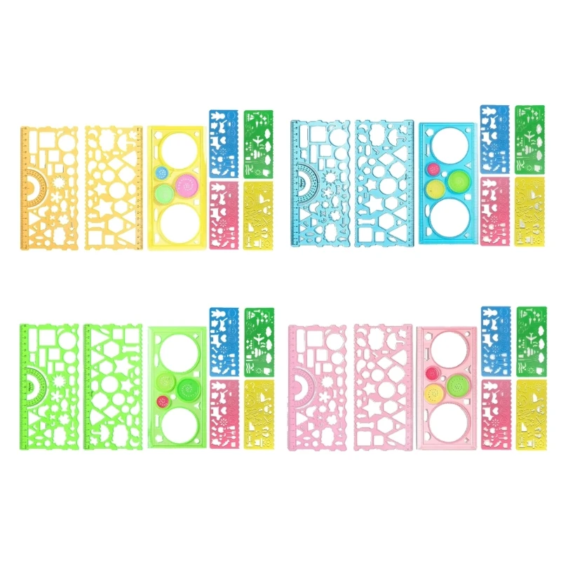

7PCS Drawing Templates Plastic Rulers Multi-Function Measuring Rulers Tools