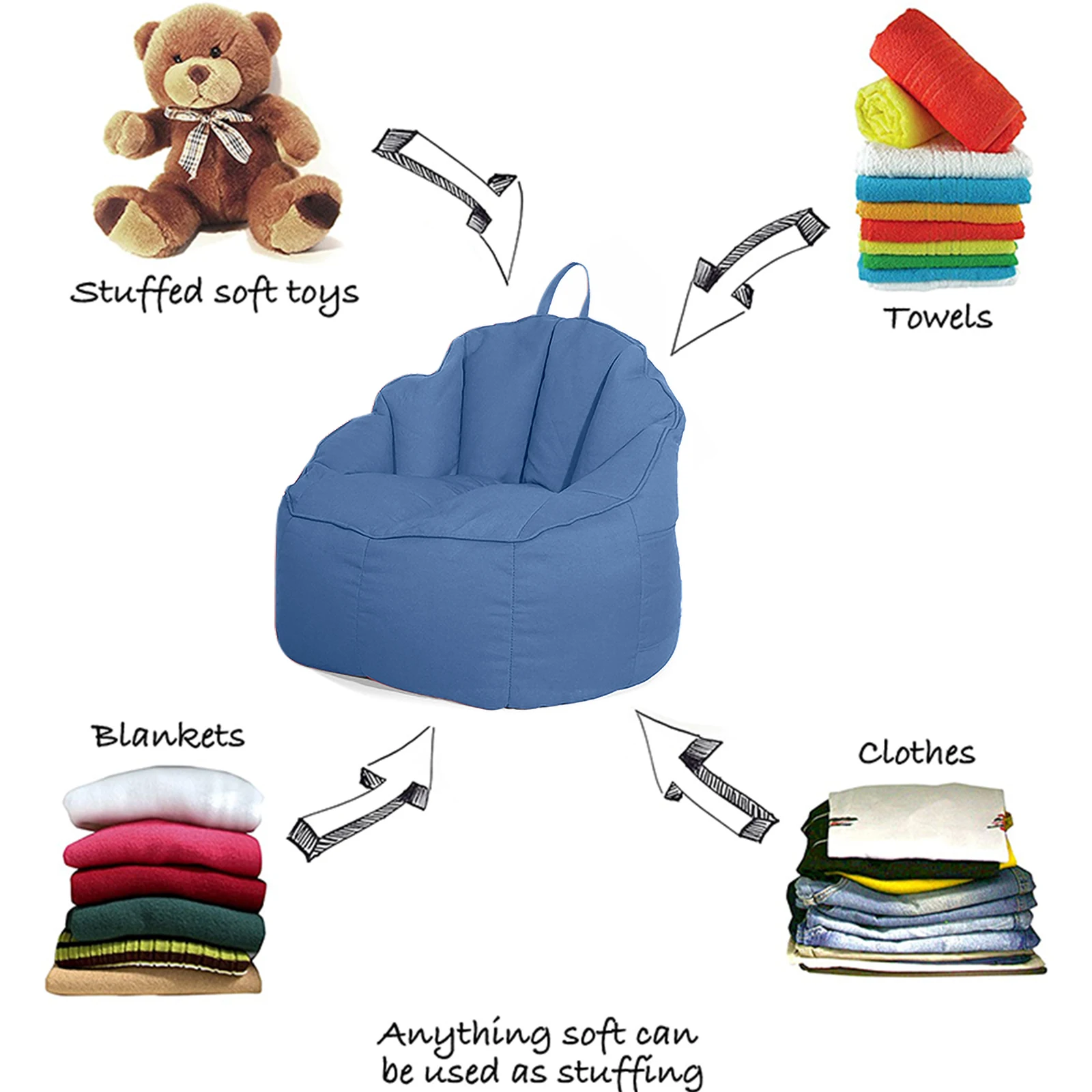 Мягкое кресло-мешок со съемным чехлом темно-синий однотонный диван-спинка в