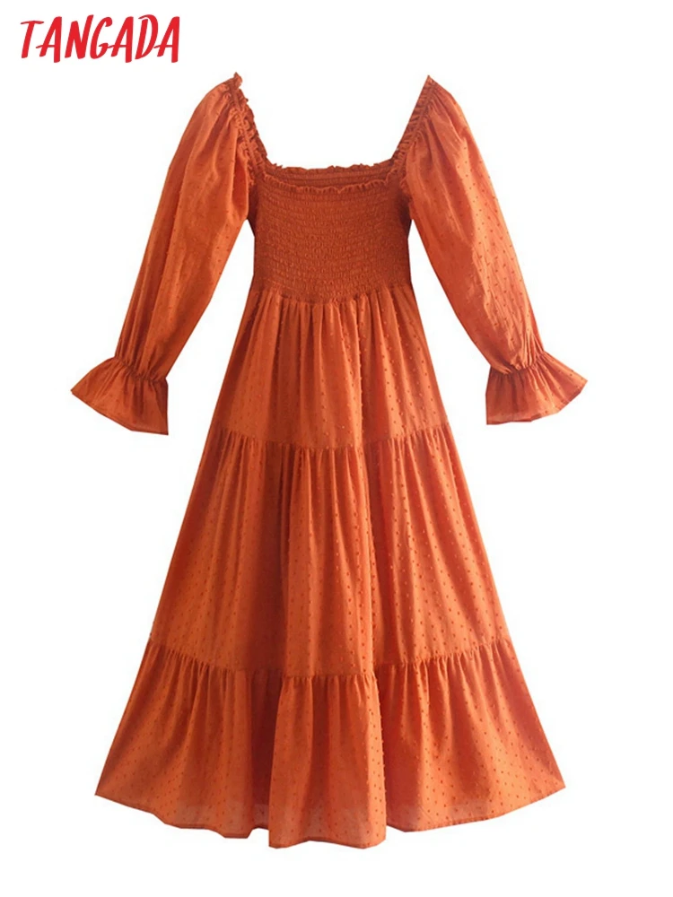 

Платье женское длинное из хлопка и льна с вышивкой в горошек и коротким рукавом