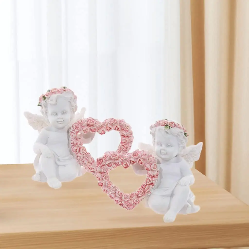 

2pcs Rose Heart Heavenly Angel White Cute Cherub Figurines Pink for Valentine's Day Garden Bedroom Home Decoration Accessories