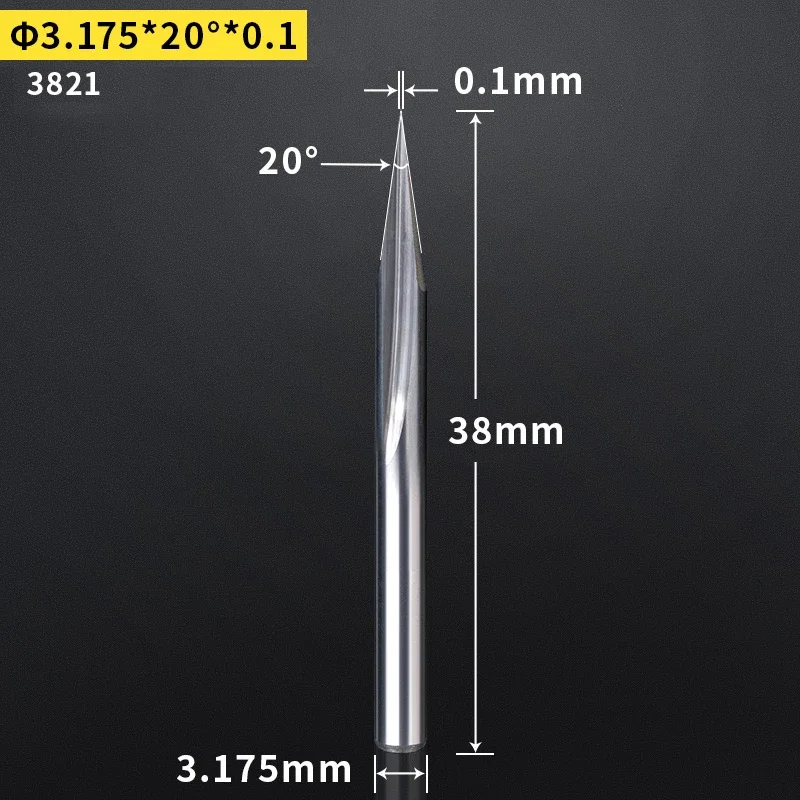 

2-флейтовая концевая фреза с V-образным наконечником, хвостовик 3,175 мм, двойное лезвие, прямая канавка, гравировальная фреза с ЧПУ, острый инструмент для резьбы по дереву, акриловой МДФ