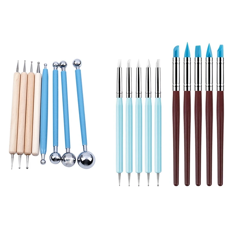 

8 Piece Ball Stylus Dotting Tools With 10Pcs Silicone Clay Sculpting Tool, Modeling Dotting Tool