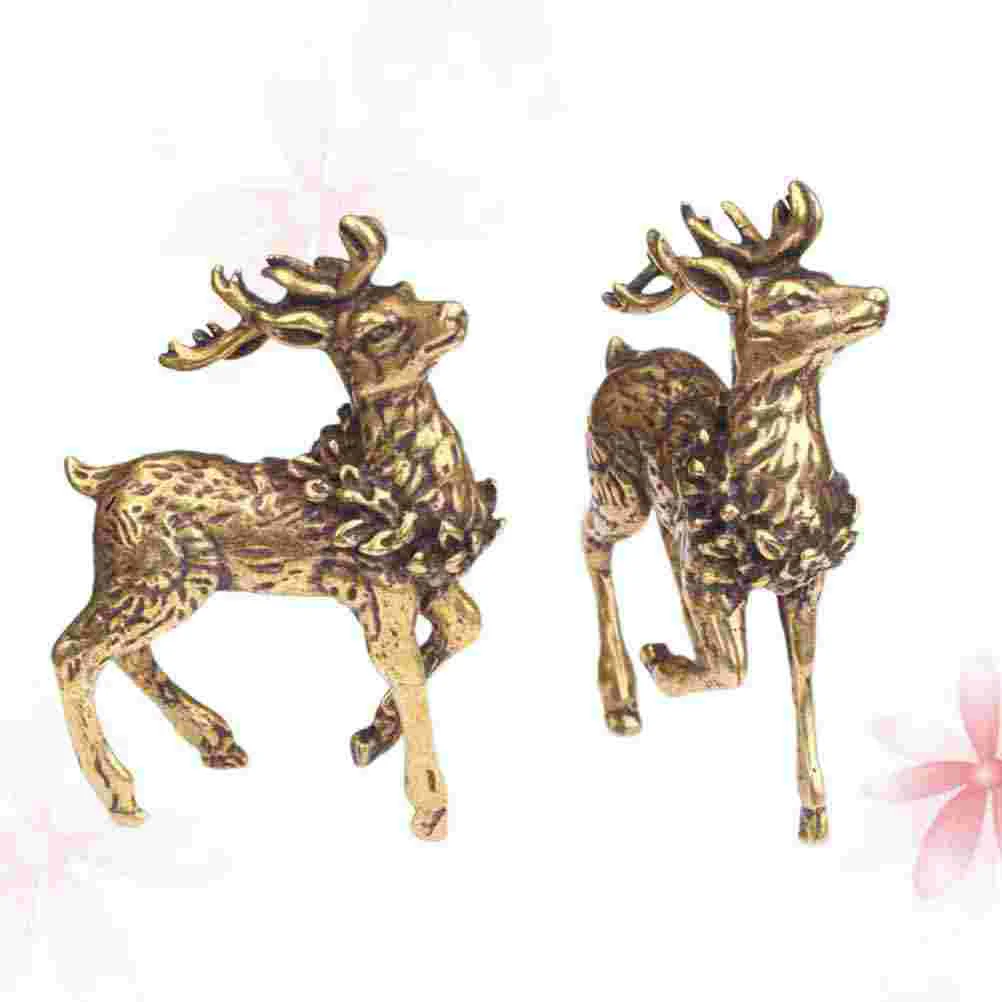 

2 Pcs Deer Craft Ornament Decor Home Sika Brass Decoration Office Desktop Lucky Statue Reindeer Figurines Décor