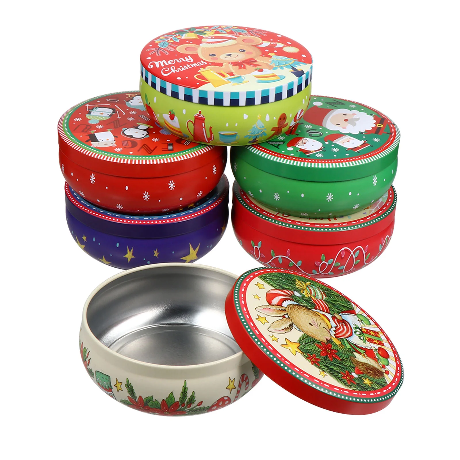 

Christmas Cookie Gift Tinscandy Giving Boxeslids Tin Box Storage Jar Round Metal Containersholiday Tinplate Decorative Lid Treat