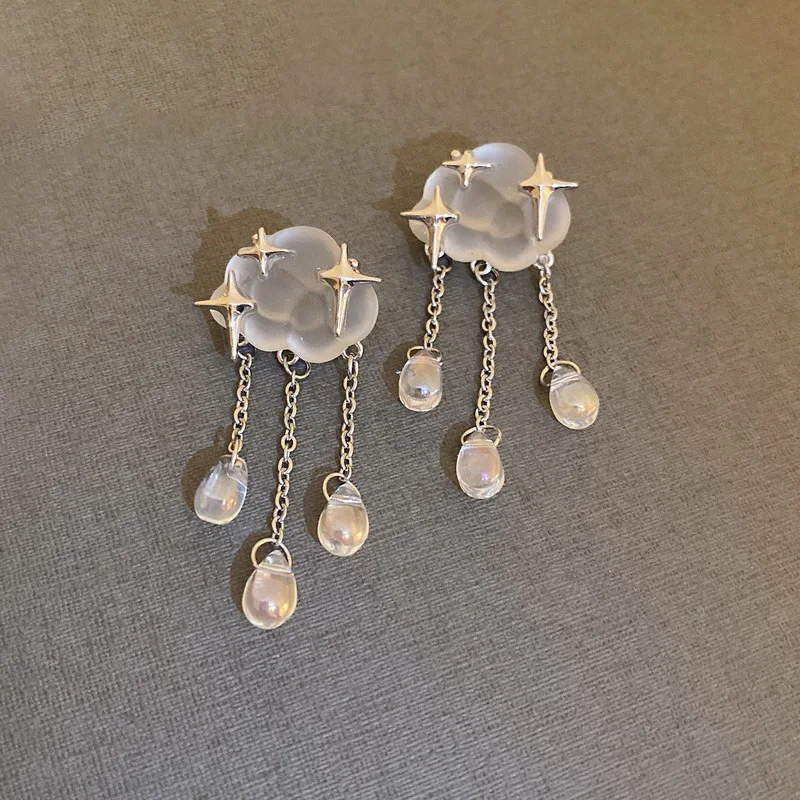 

925 Silver Needle Resin Bear Cloud Water Drop Temperament Star Tassel Earrings Female
