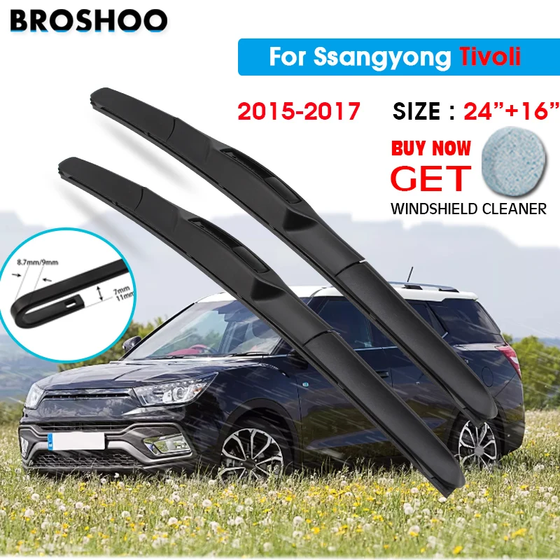 

Щетка стеклоочистителя для Автомобиля Ssangyong Tivoli 24 "+ 16" 2015-2017 Авто Стеклоочистители для лобового стекла лезвия для мытья окон подходит для U ...