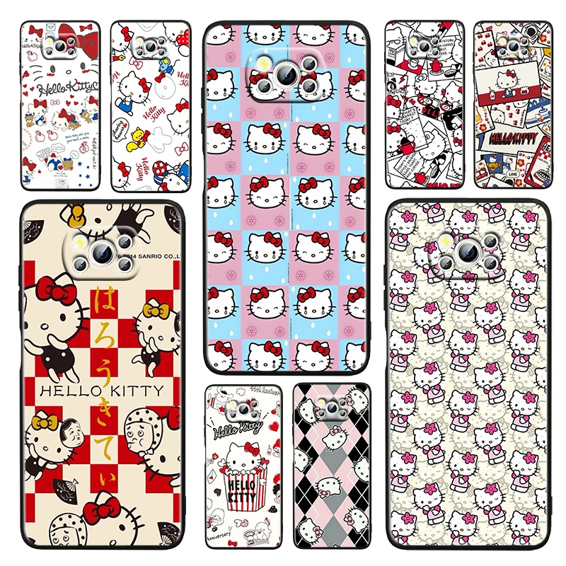 

Gift Girl Hello Kitty For Xiaomi Poco M4 X3 F3 GT NFC M3 C3 M2 F2 F1 X2 Pro Mi Play Civi Soft Silicone Black Phone Case Fundas
