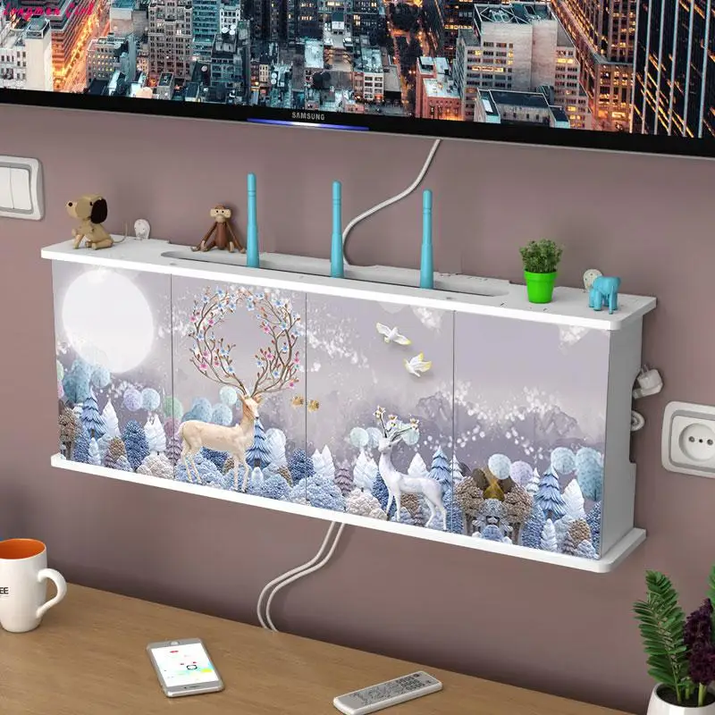

Storage Box Wireless Wifi Router Wall Hanging Plug Board Bracket Cable Organizer PVC Panel Shelf Home Decor Storage Organizer