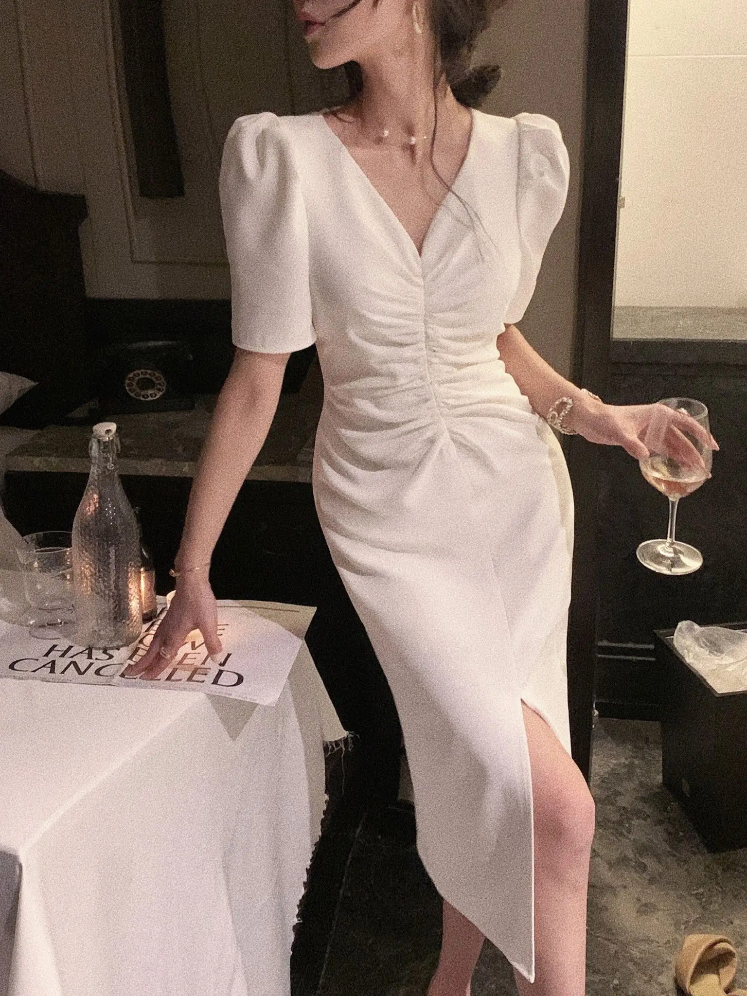 

Summer New Dress For Women Elegant Midi Bodycon Office Lady Solid One Piece Slim Clothing Femme Fashion Vestidos