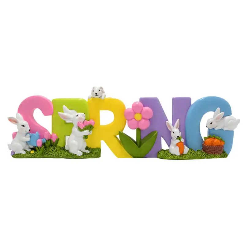 

Spring Letters Statue Resin Spring Letters Figurine With Beautiful Realistic Rabbits Seasonal Decors For Garden Window Sill