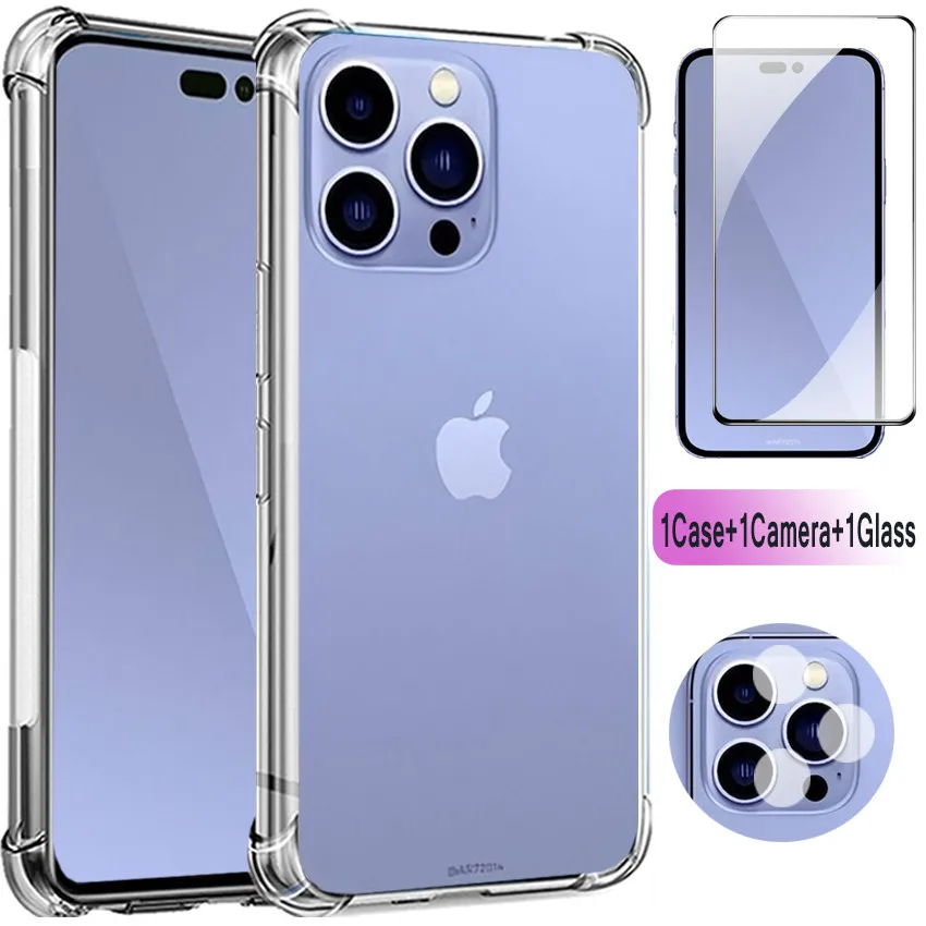 

Case For iPhone 14 Pro Glass Silicon Case iPhone 14 Pro Max Camera Film iPhone14 mini Clear Shockproof Cover i Phone 14Pro Case