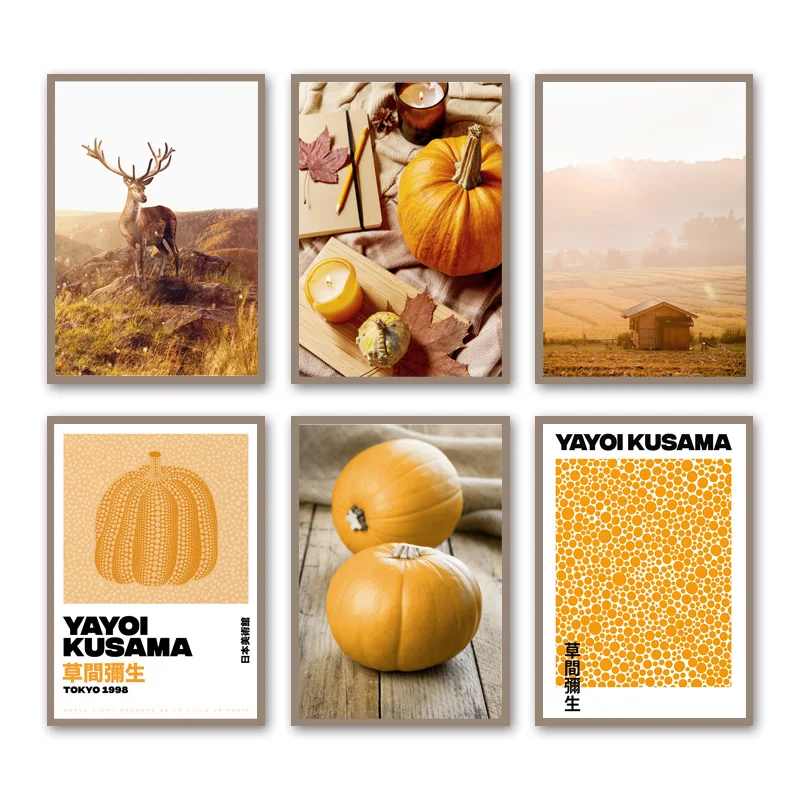 Сельское поле озеро олень Тыква Yayoi Kusama настенная живопись на холсте