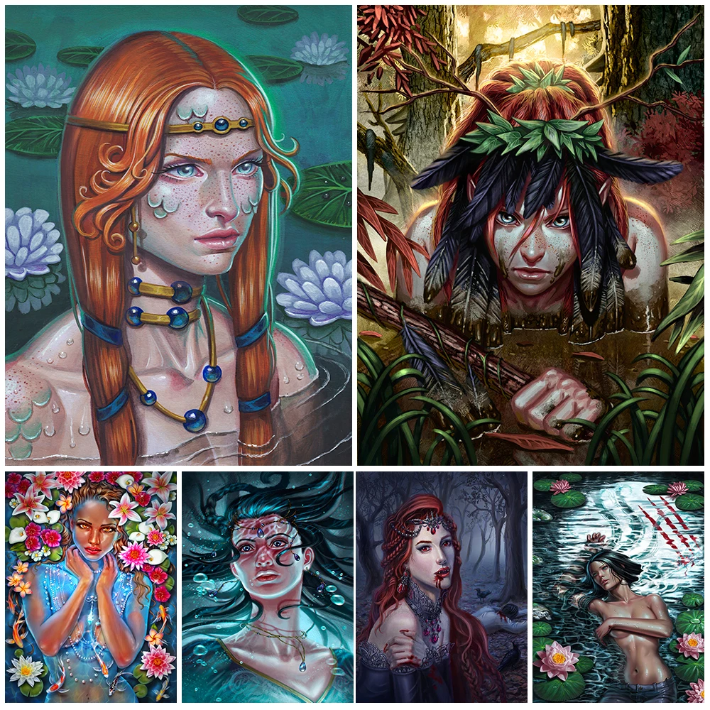 

Swamp Witch And Spider Witch Wall Art Fantasy Banshee Canvas Painting Spirit Lady Of Lake Art Poster And Print Home Decoration