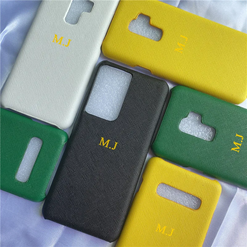 

Luxury Personalize Customize Name Letter Leather Case For Samsung S22 Ultra S21 S20 Plus Note 20 10 pro S10 S9 Hard Back Cover
