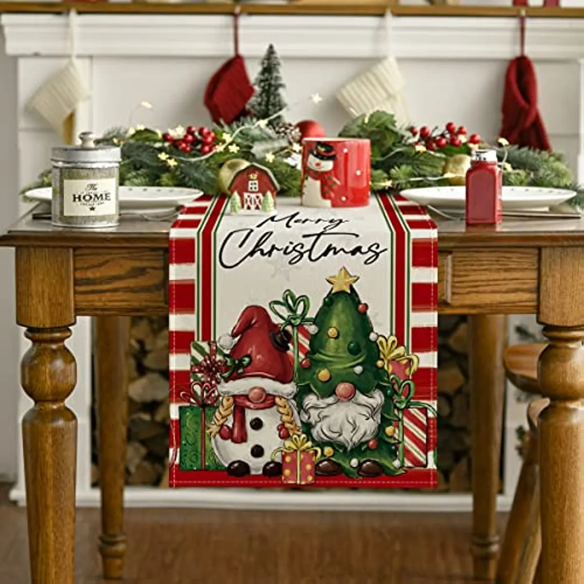 

Рождественские украшения, 2023 г., в полоску, гном, снеговик, льняные скатерти для обеденного стола, декор для помещений, вечерние ранцы