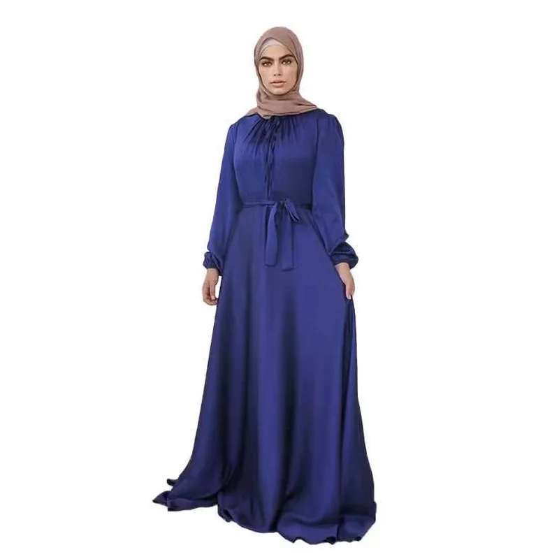 Ramadan Solid Color Maxi Dress Elegant New Soft Satin Robe Ropa De Mujer Envio Gratis Muslim Dubai Abaya Woman  Caftan Marocain