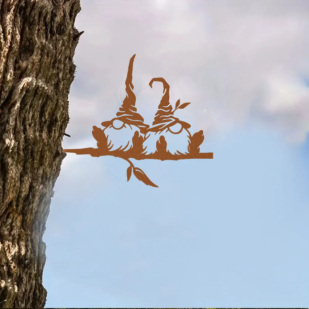 1 шт. металлическая ветка с 2 гномами и грибами — изящайте свои зоны на открытом