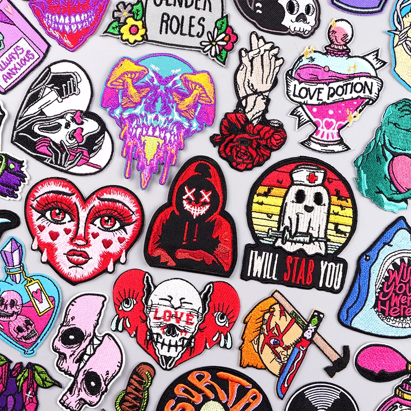 

Punk Animal Patch Iron On Embroidered Patches For Clothing Thermoadhesive Patches On Clothes Hip Hop Skull Sewing/Fusible Patch