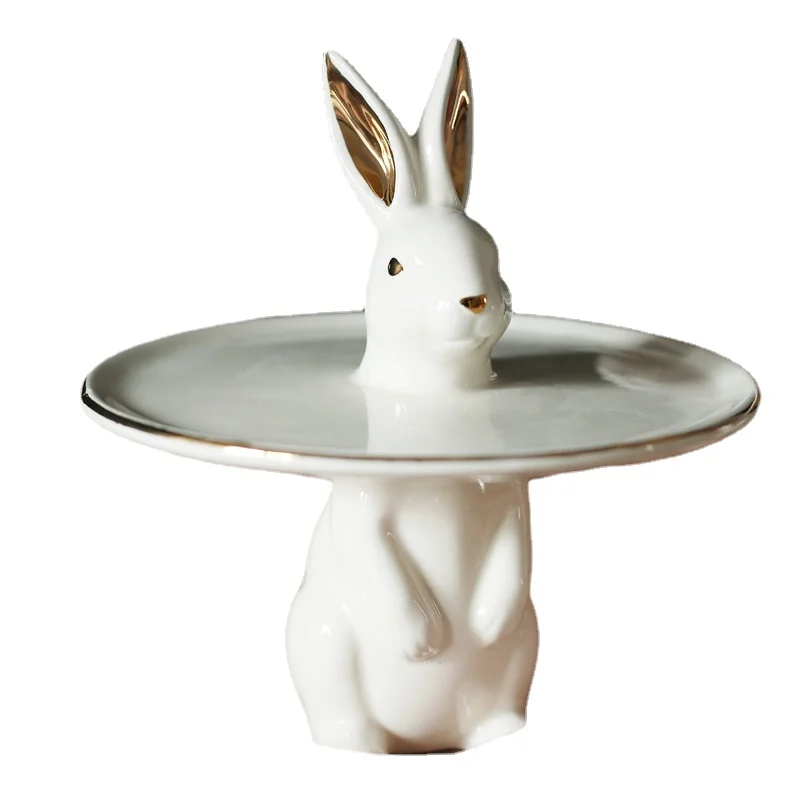 Nordic Creative Bunny Ceramic Bowl Cake Jewelry Tray Modern Light Luxury Decorative Decoration Wedding Gift