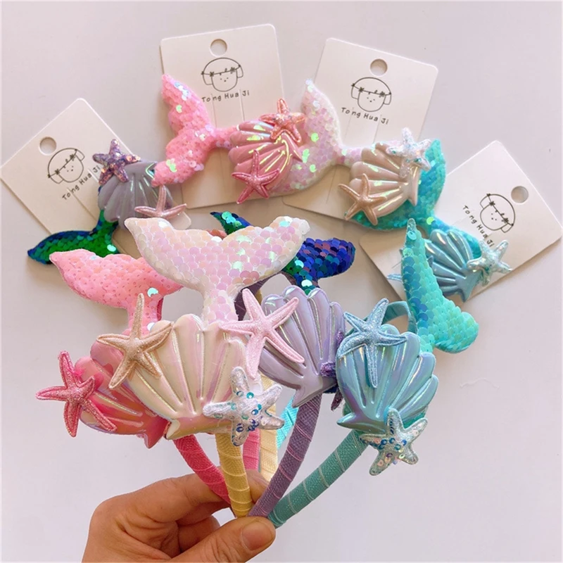 

Toddler Mermaid Hair Clip Children Cute Sequins Mermaid Hair Pins Kids Sweet Headband Hair Hoop Hair Accessories