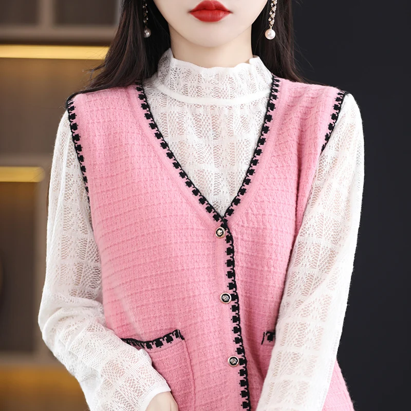 

Women Cardigan V-neck Vest 2023 New Solid Color Knitted Comfortable Sleeveless Sweater Thin Female Cashmere Wool Loose Coat Vest