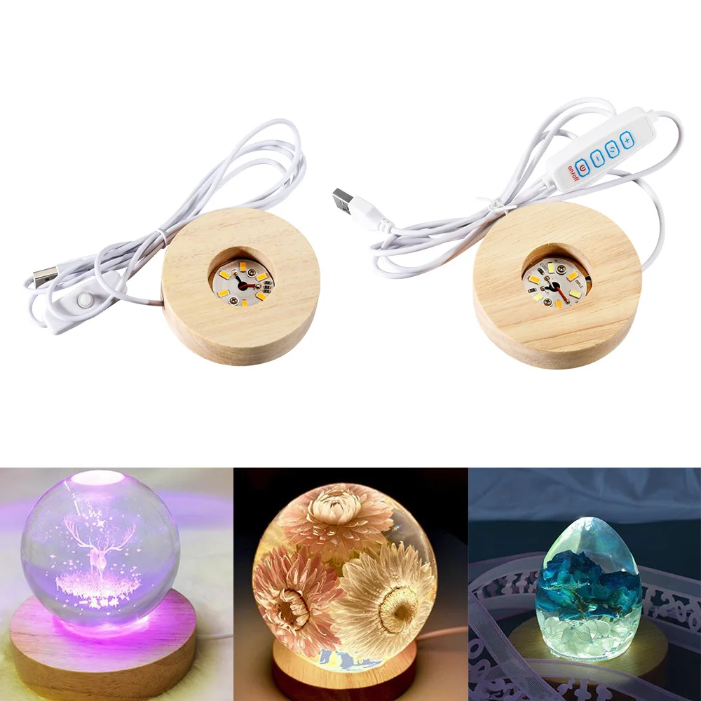 Художественный дисплей из смолы круглый деревянный цветной светодиодный