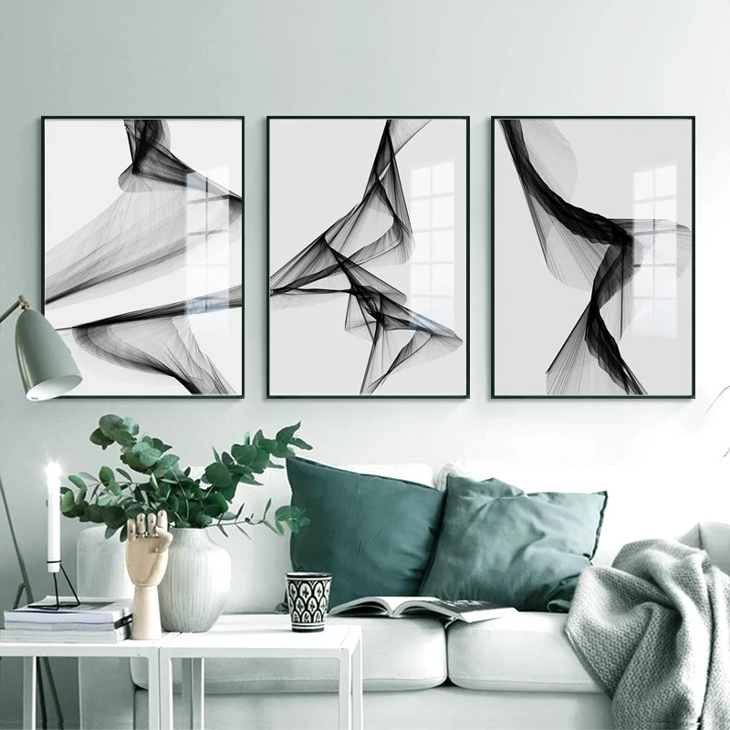 

Unframed Nordic Black White art wall art Canvas Painting posters Prints Abstract line Picture for Living Room Morden Home Decor