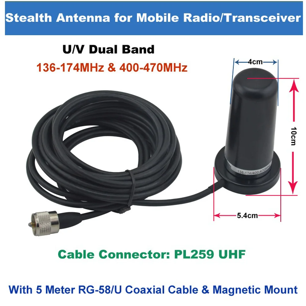 

Replacement Car Antenna Set 50W Black UHF-PL259 With Magnetic Mount Base