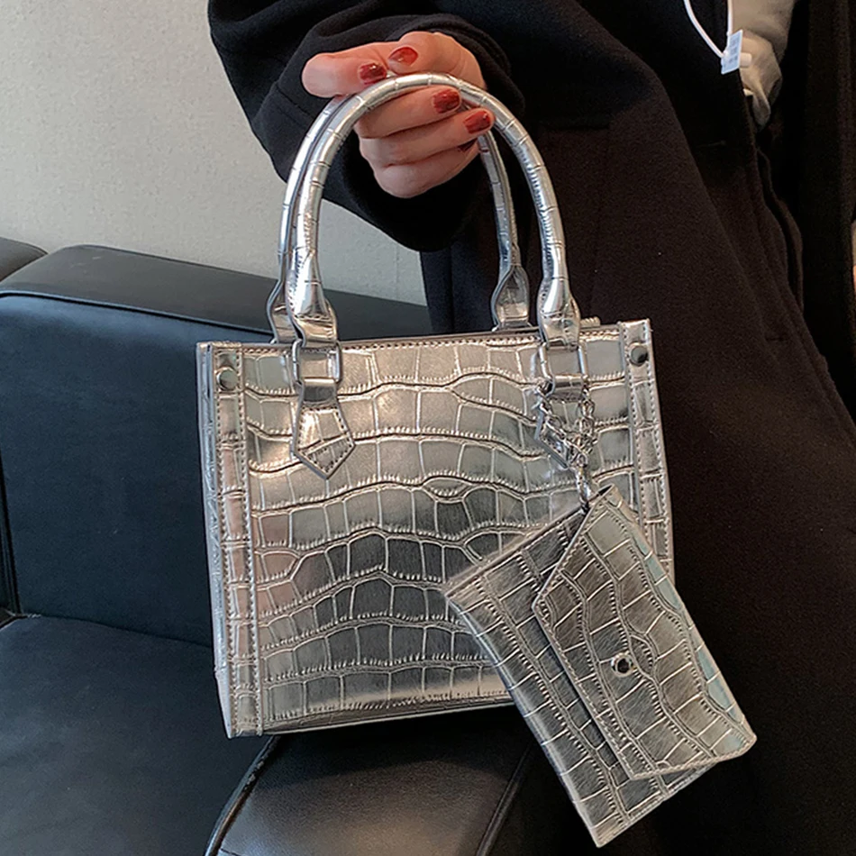 

2 Pcs Painted Women's Trend Stone Handbag Luxury Brand PU Leather Shoulder Messenger Bag 2023 Spring Purse and Tote Designer Sac