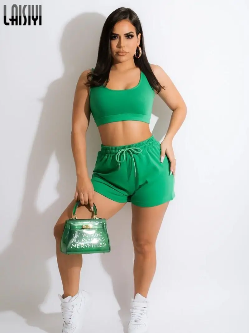 

Summer Shorts Sets Women Casual Sport Crop Tops Loose Shorts Tracksuit Girl Workout Shorts with Pockets 2 Piece Bra Outfit Suits