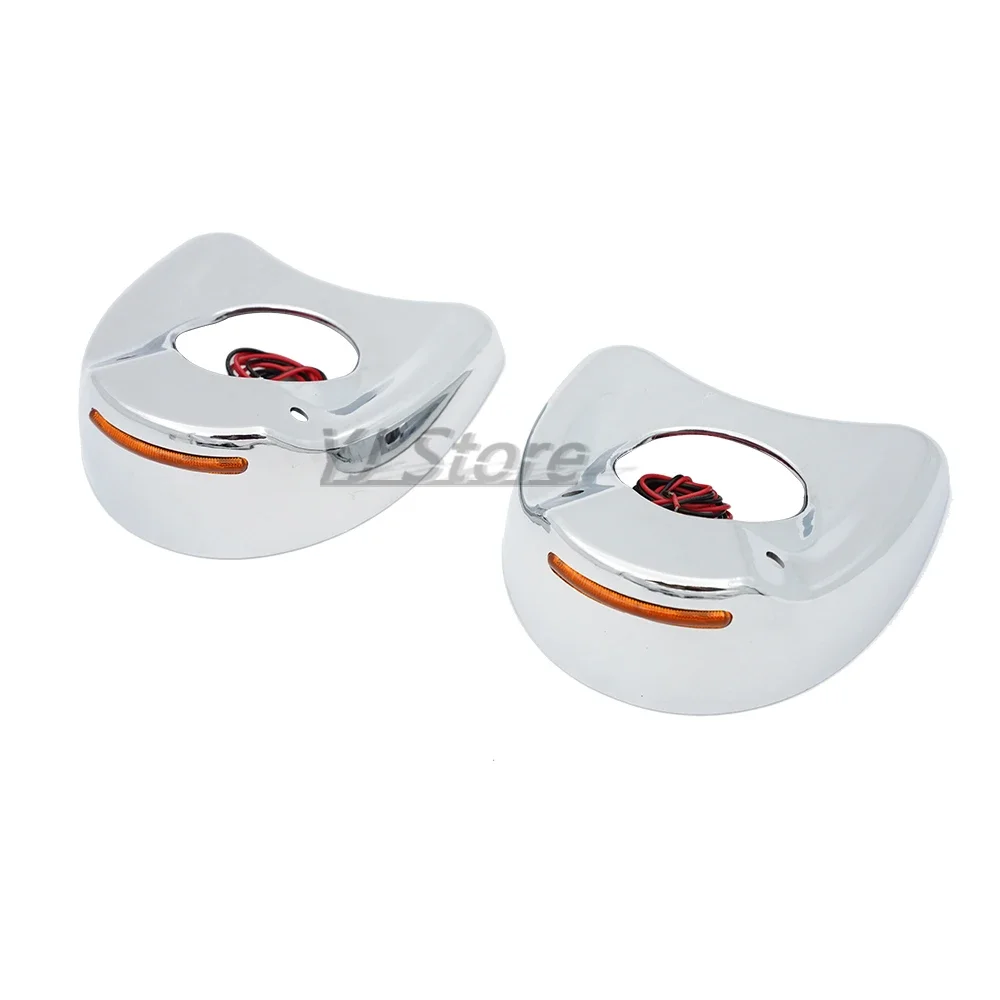 

Подходит для Harley Touring Electra Glide 1996-2013, хромированный обтекатель для мотоцикла, боковое зеркало, светодиодная крышка, янтарный свет